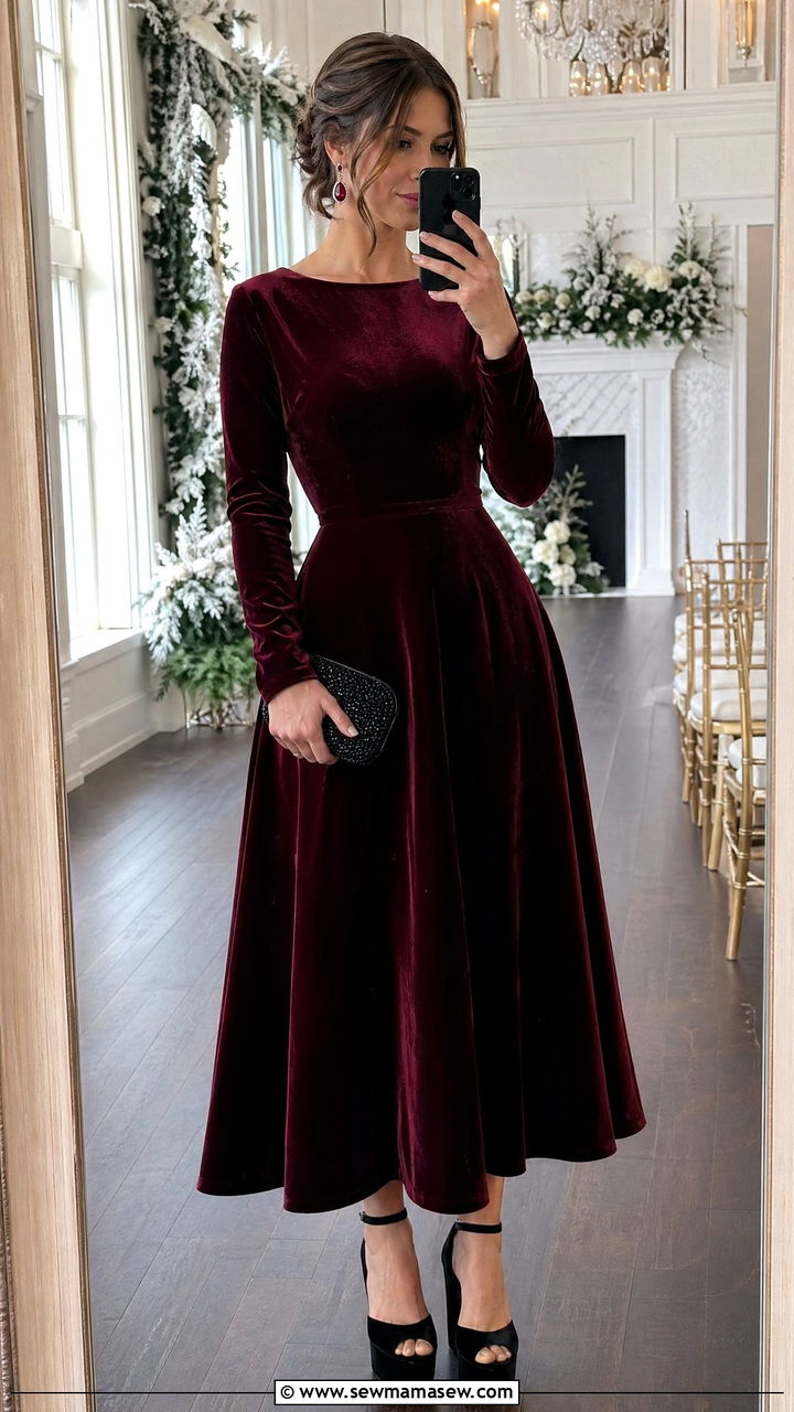 Wine Velvet A Line Dress For Wedding - 35 Wedding guest outfits for tall women