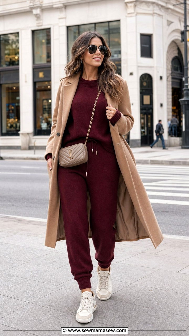 Wine monochrome knit lounge set - 30 Wine outfit ideas