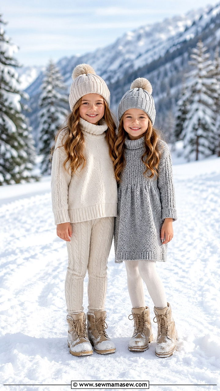 Winter Cozy Knit Sibling Outfits with Beanies - 30 Sibling photoshoot outfit ideas