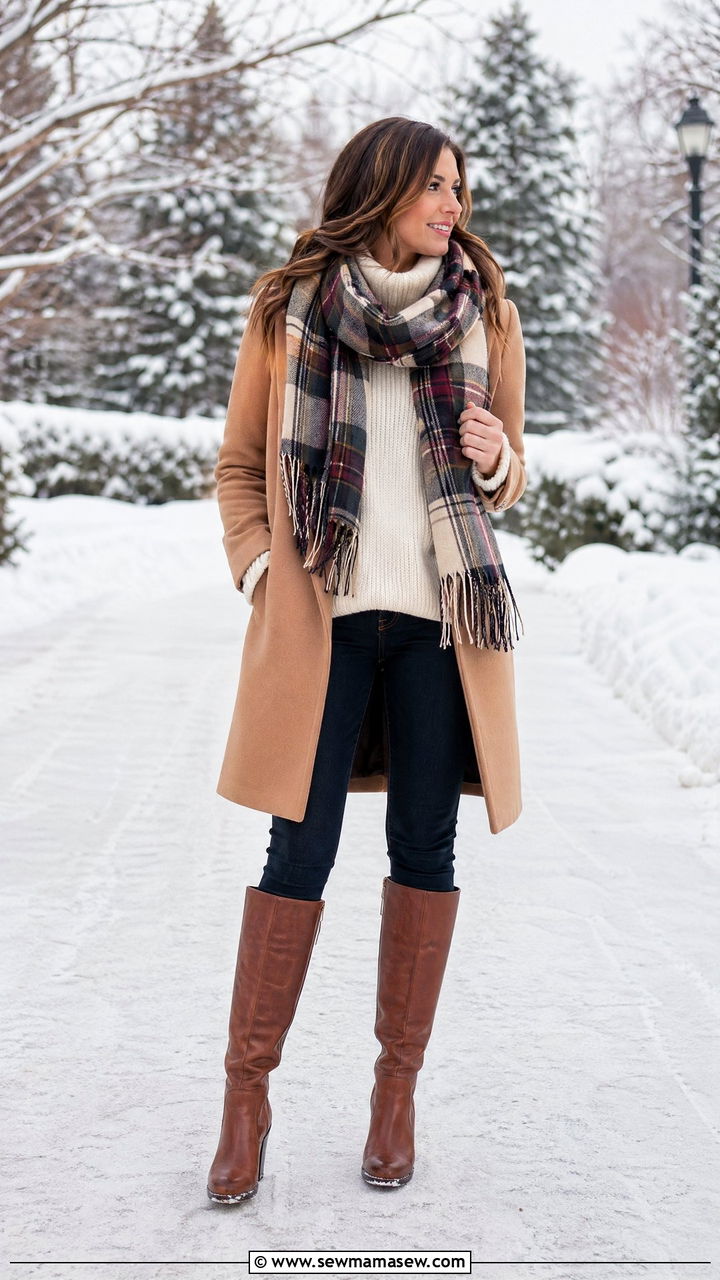 Winter country outfit with coat and scarf - 35 Country outfit ideas