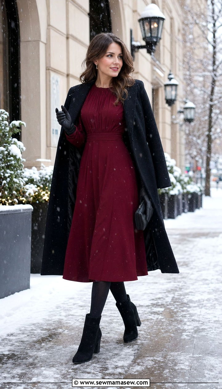 Winter formal wedding guest long sleeve dress with tights - 30 Wedding guest outfits with dresses