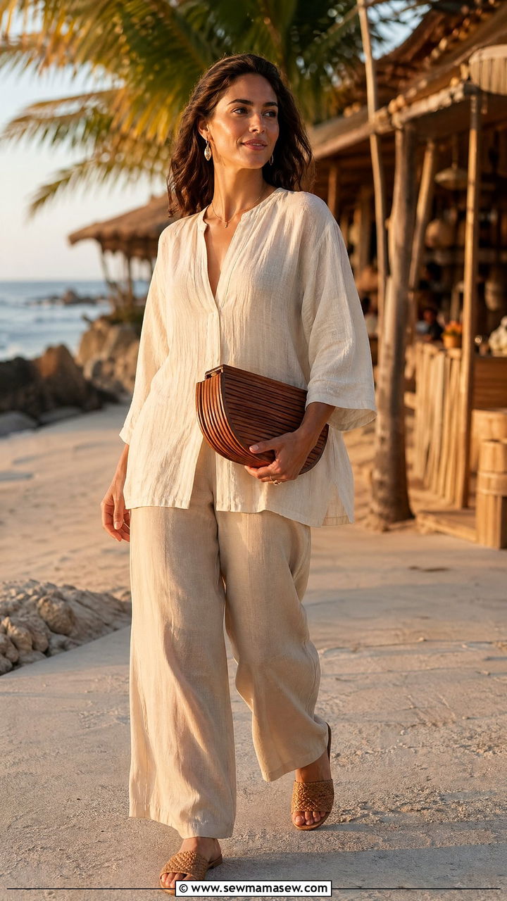 Wooden Clutch Bag With Natural Outfit - 35 Clutch bag outfit ideas