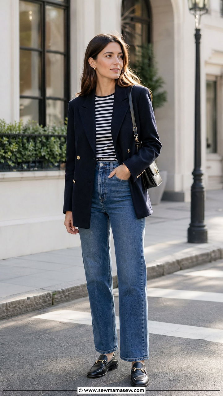 Wool Blazer with Straight Leg Jeans and Loafers - 35 transitional outfits casual