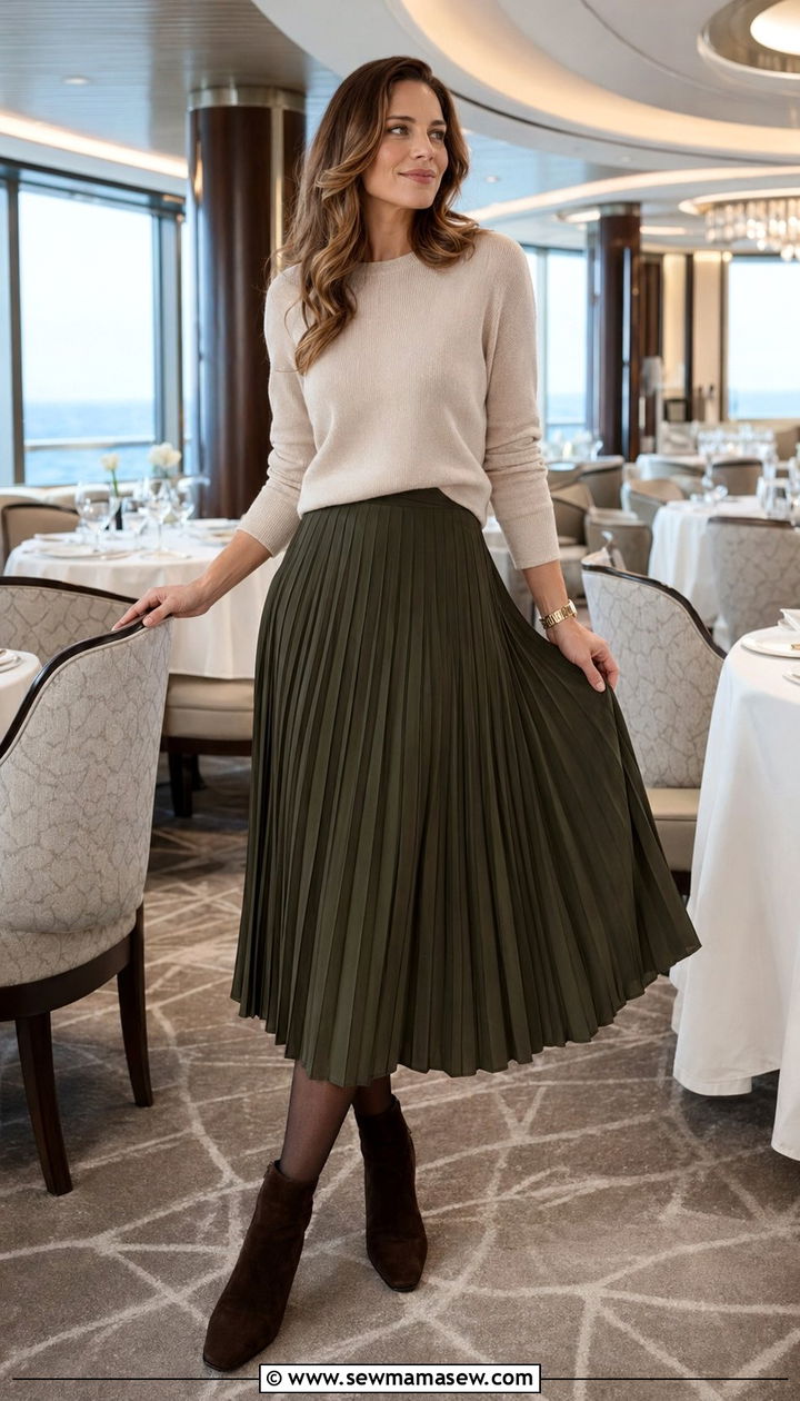Wool Blend Sweater With Pleated Midi Skirt - 35 Norwegian cruise outfit ideas