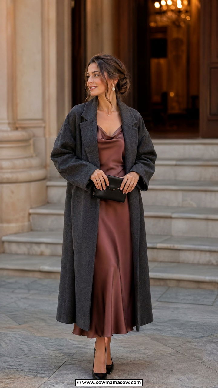Wool Coat With A Slip Dress - 35 classy concert outfits