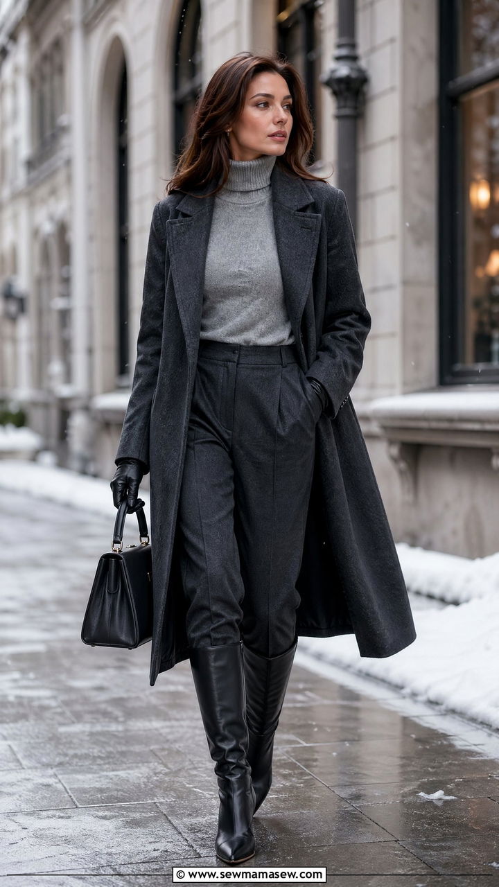 Wool Coat With Cashmere Turtleneck And Trousers - 35 classy quiet luxury outfits
