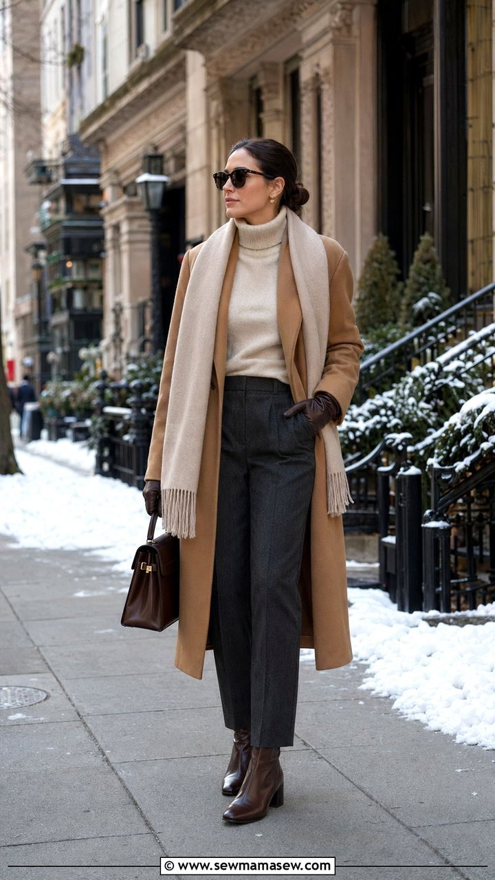 Wool Coat With Turtleneck and Tailored Trousers - 35 Old money outfit ideas for women over 50