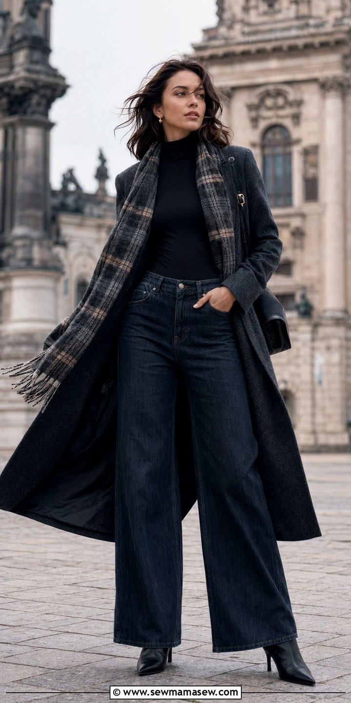 Wool Coat With Wide Leg Jeans - 30 windy day outfits Pinterest
