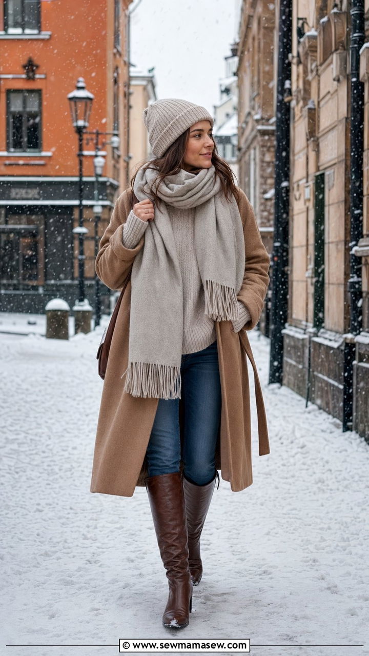 Wool Coat and Chunky Knit Layered Outfit - 35 scandinavian outfits for women