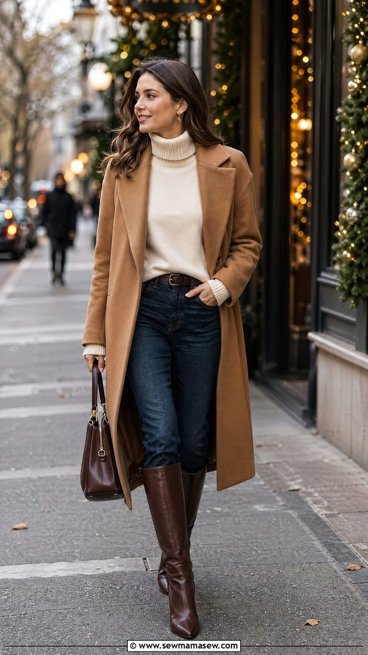 Wool Coat with Straight Leg Jeans - 35 straight leg jeans outfit ideas for women