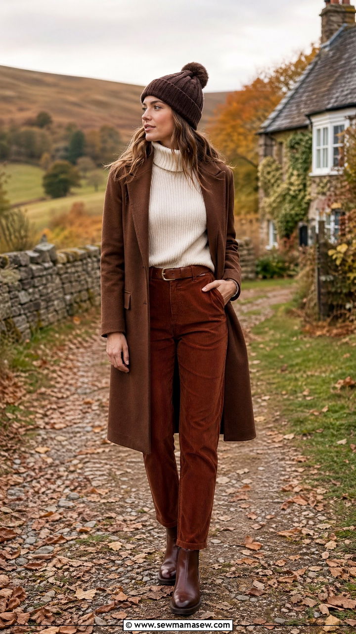 Wool Coat with a Turtleneck and Corduroy Pants - 35 Wool coat outfit ideas