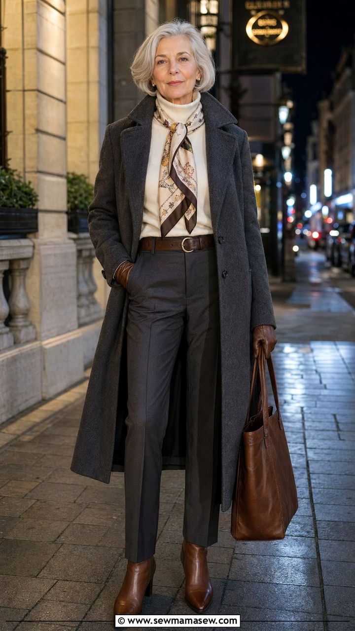 Wool coat with tailored trousers - 35 Outfit ideas for women over 60