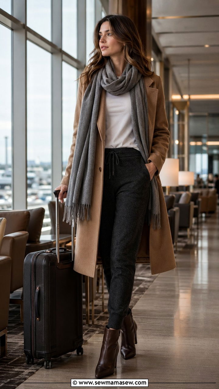 WoolBlend Overcoat and Cashmere Joggers - 30 Airport outfit ideas for red eye flight