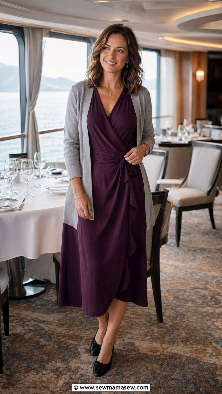 Wrap Dress With A Cardigan And Ballet Flats - 30 Alaska cruise outfit ideas