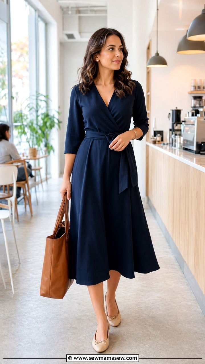 Wrap Dress With Ballet Flats - 35 Modest outfit ideas for moms