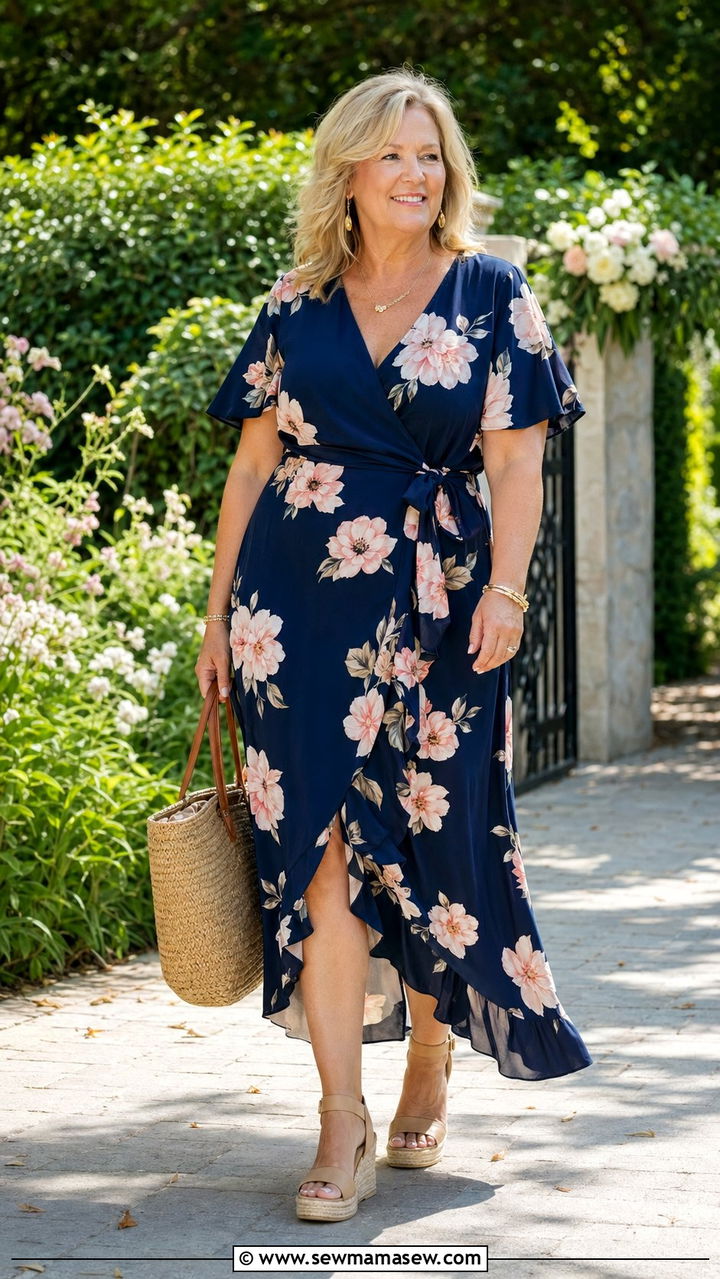Wrap Dress With Espadrille Wedges - 35 Plus size outfits for women over 50