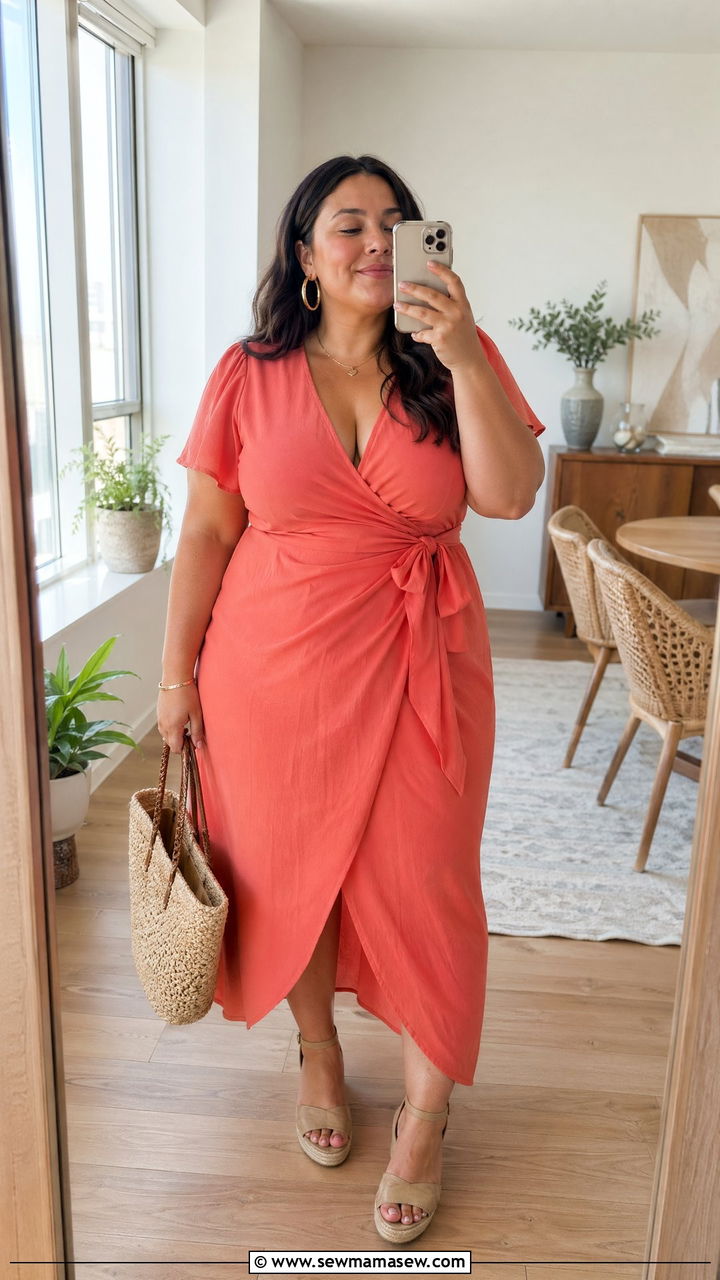 Wrap Dress With Espadrille Wedges Outfit - 35 Spring capsule wardrobe plus size
