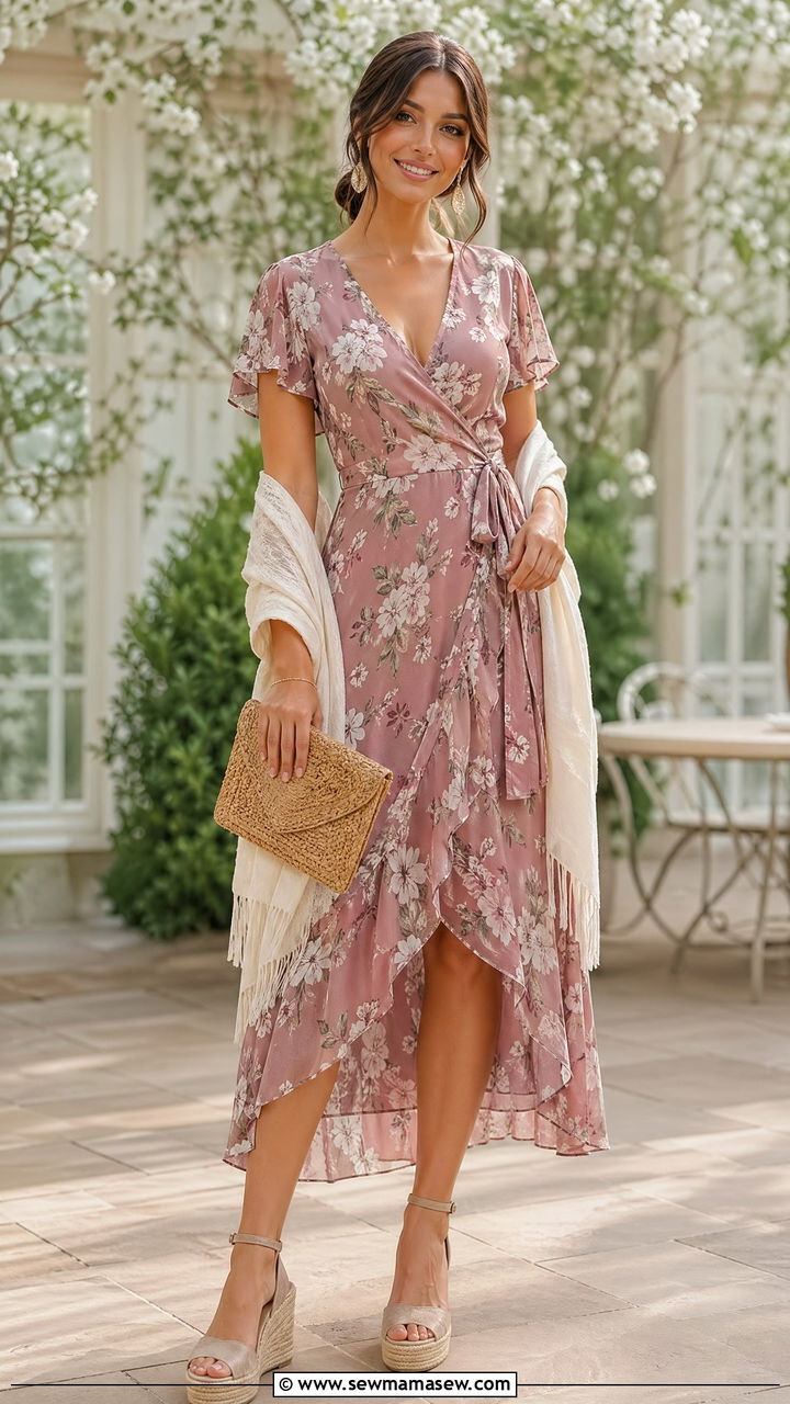 Wrap Dress With Wedge Sandals - 35 spring boho outfits