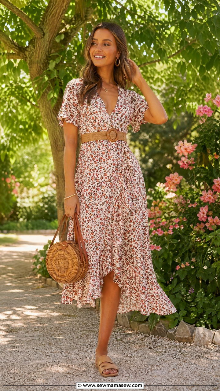 Wrap Dress With Woven Accessories - 35 Summer vacation outfits