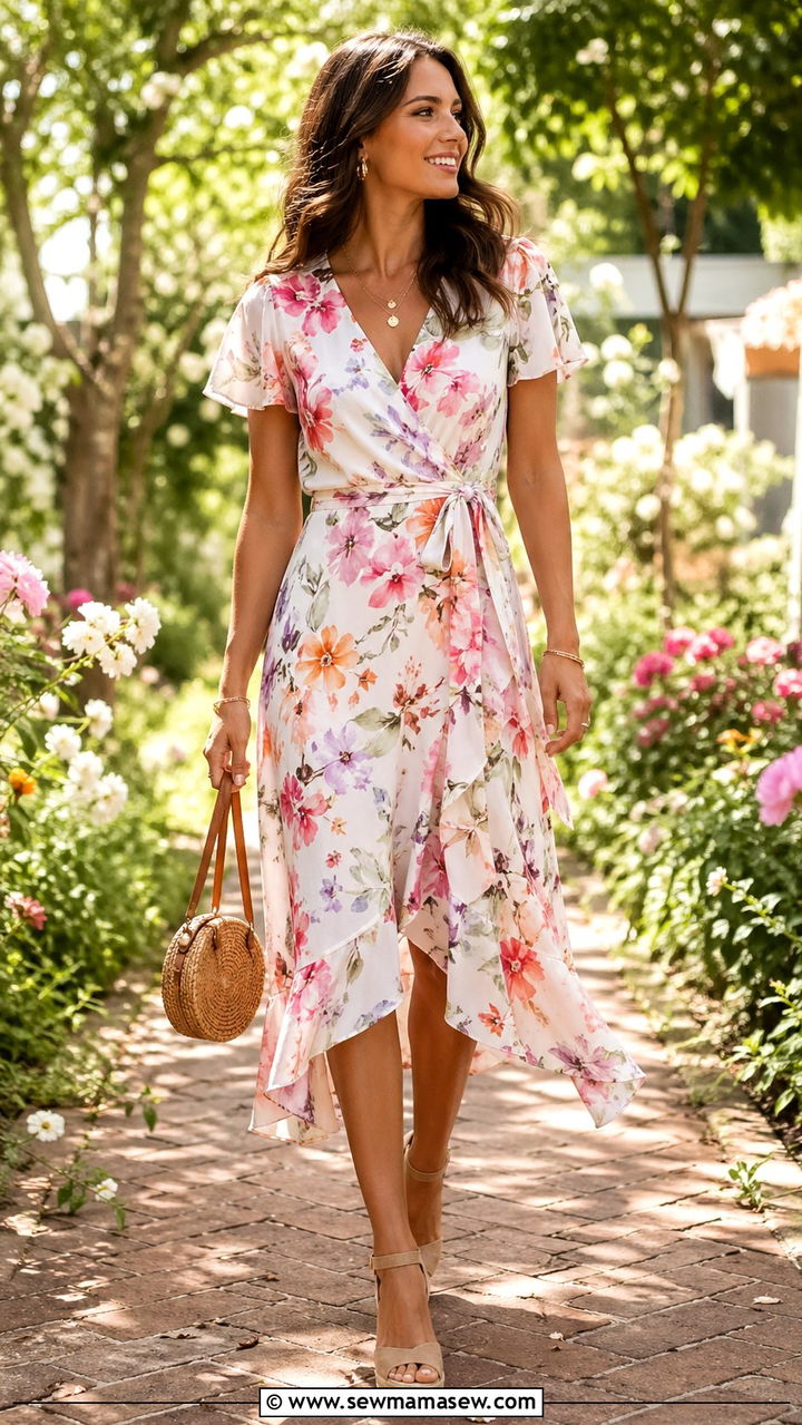 Wrap Dress and Espadrilles for Outdoor Reunion - 30 Spring family reunion outfits