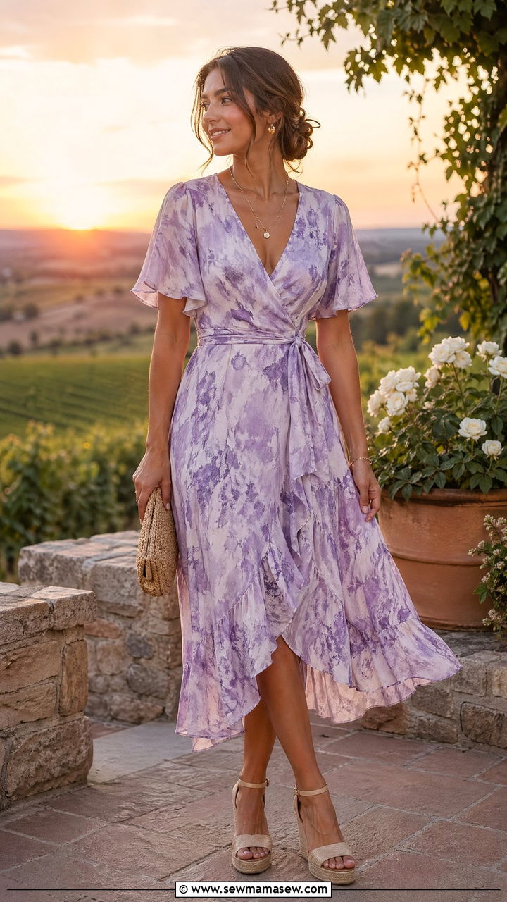 Wrap Dress and Wedge Sandals - 35 Classy spring outfits