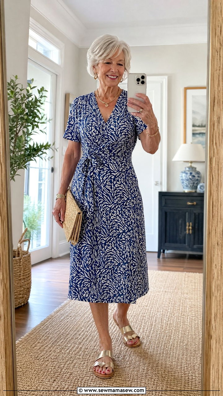 Wrap Dress with Flat Sandals - 35 Casual outfits for women over 60