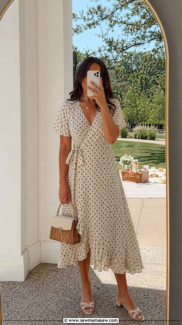 Wrap Dress with Heeled Mules - 35 What to wear for a spring picnic