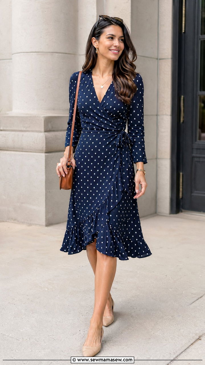 Wrap Dress with Pointed Toe Flats - 35 classy outfits