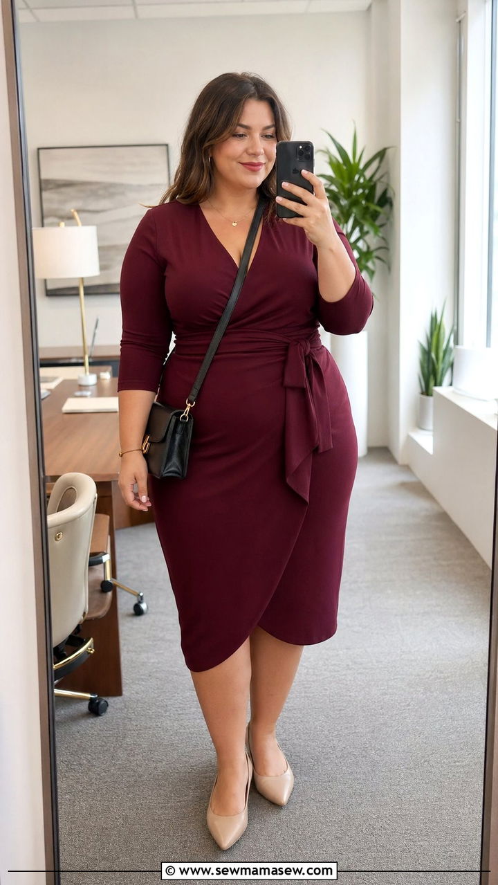 Wrap Dress with Pointed Toe Flats - 30 Work outfits for curvy women