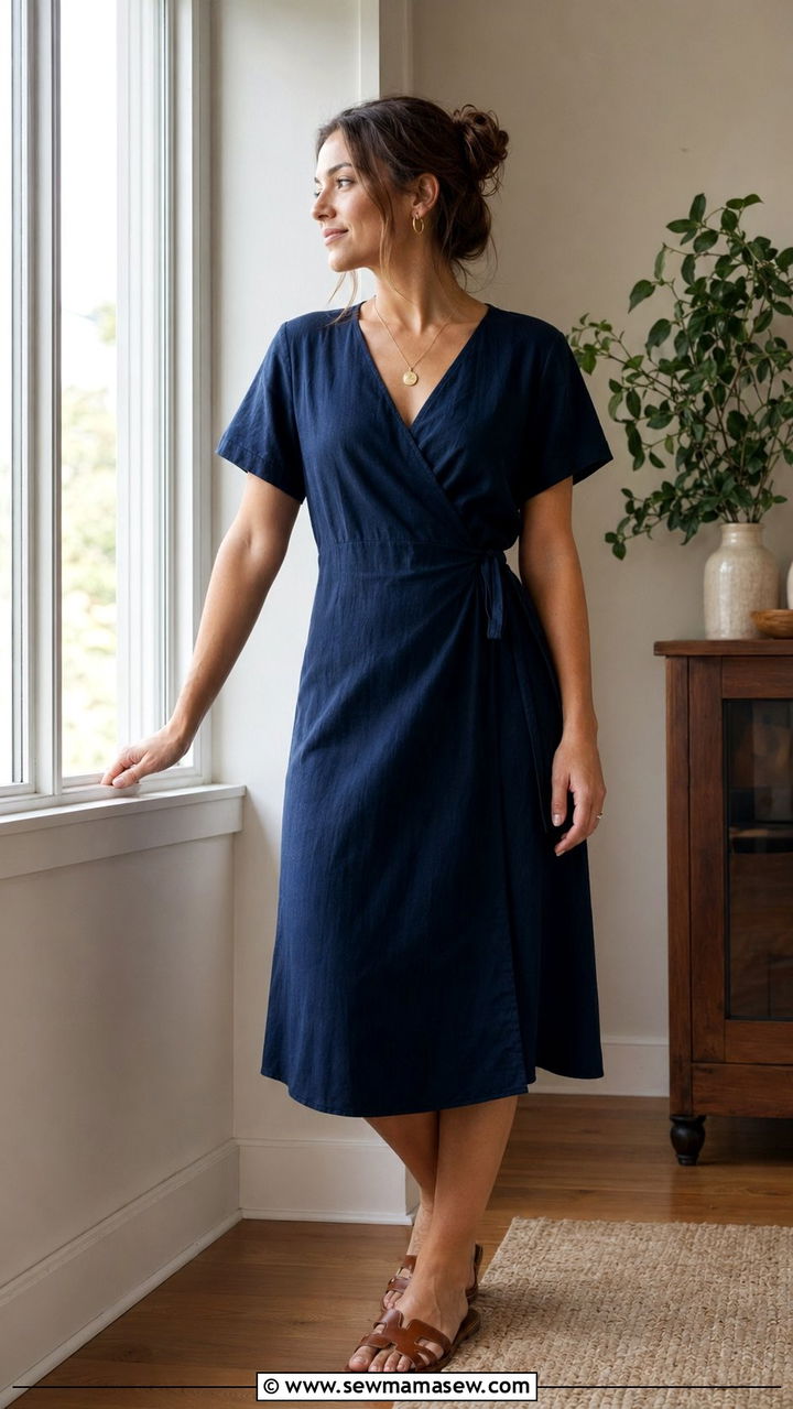 Wrap Dress with Slide Sandals - 30 Work from home outfits for summer