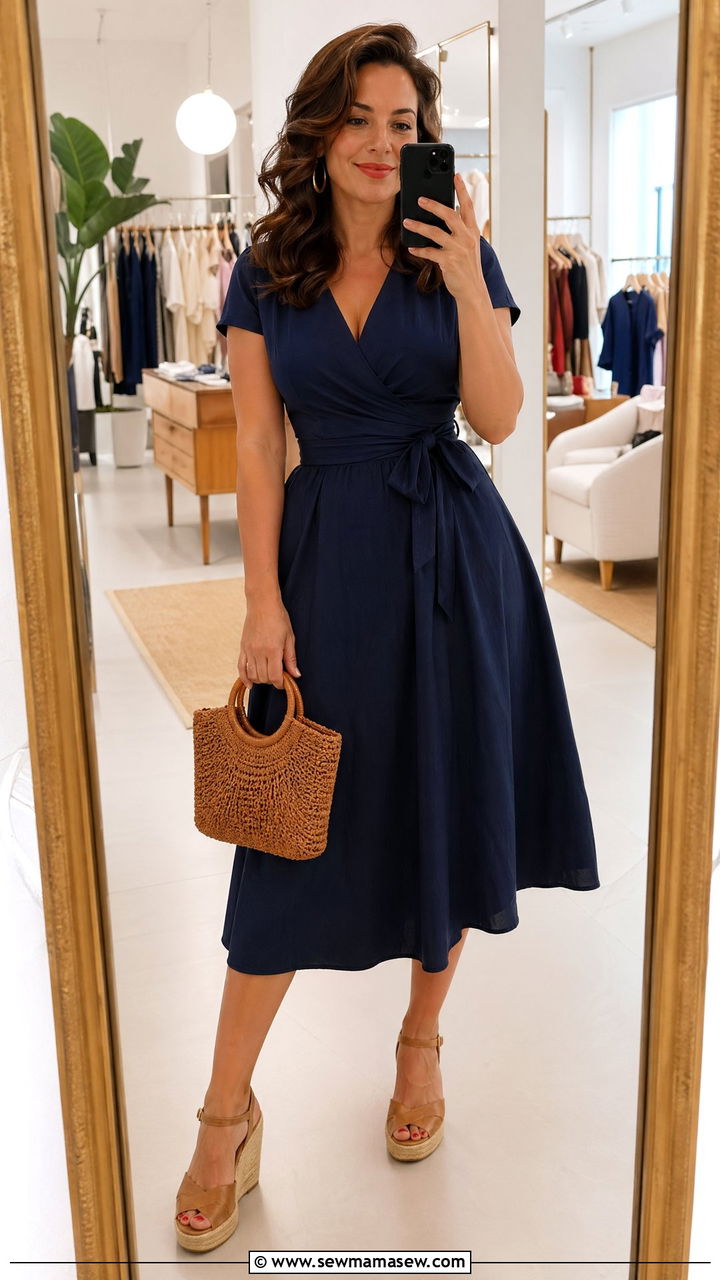 Wrap Dress with Wedge Heels - 35 Vintage 50s outfit ideas