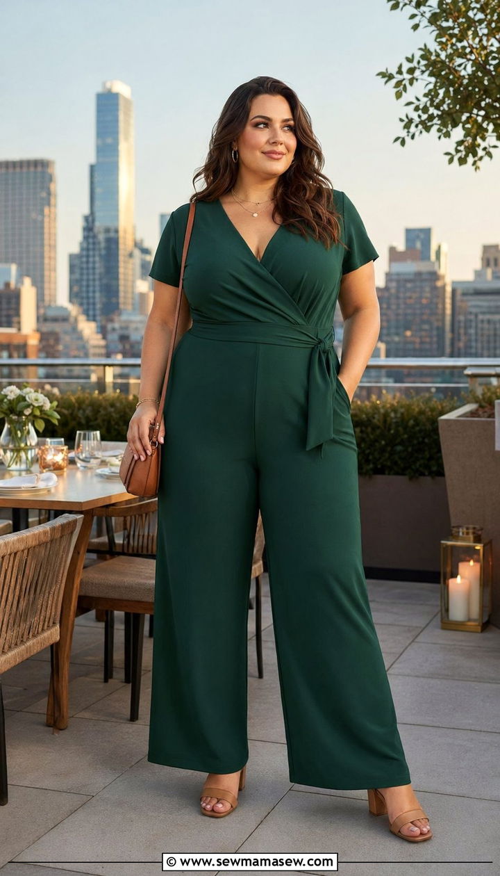 Wrap Jumpsuit With Heeled Sandals - 35 Plus size summer outfits