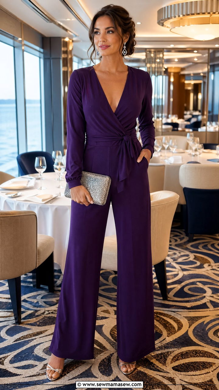 Wrap Jumpsuit in Jewel Tone - 35 classy cruise outfit ideas