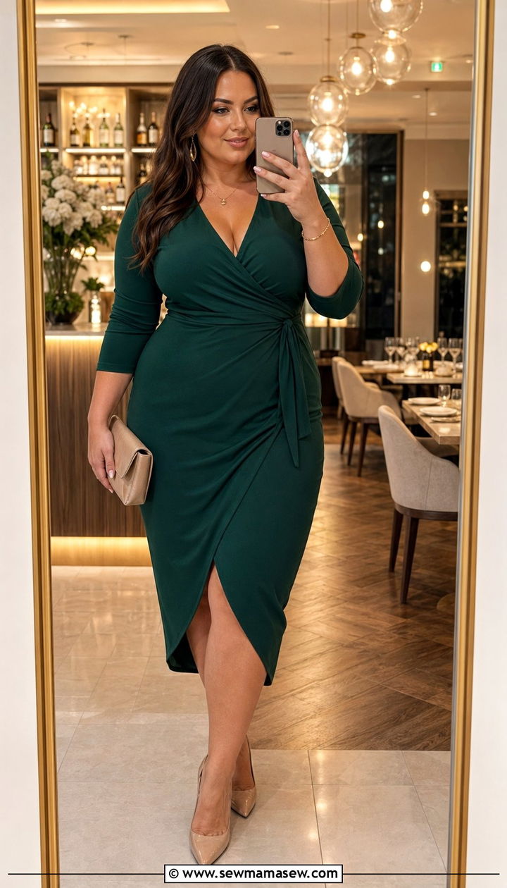 Wrap Midi Dress with Pointed Toe Pumps - 35 outfit ideas for plus size women