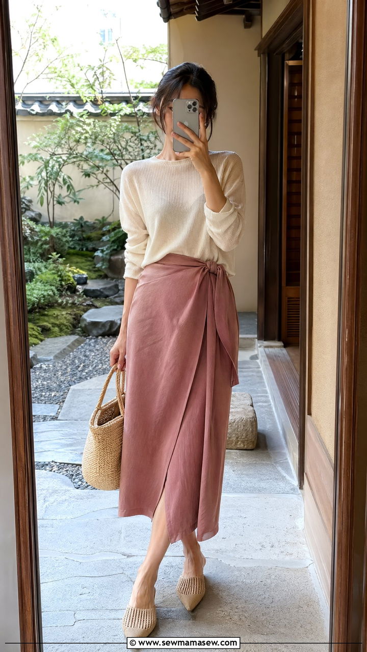Wrap Skirt And Lightweight Knit Top Outfit Spring Japan - 35 Spring Japan outfit ideas