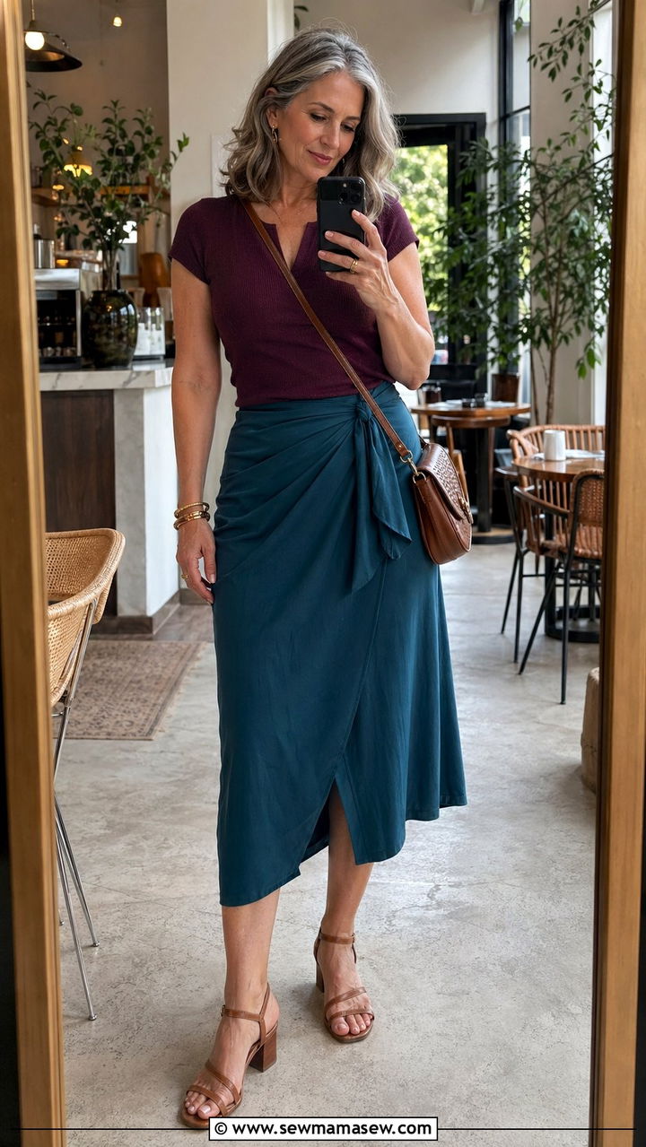 Wrap Skirt With Fitted Knit Top - 30 Best skirts for women over 50