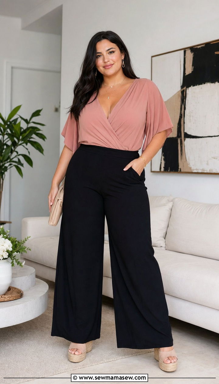 Wrap Top With High Waisted Palazzo Pants - 35 palazzo pants outfit ideas for women