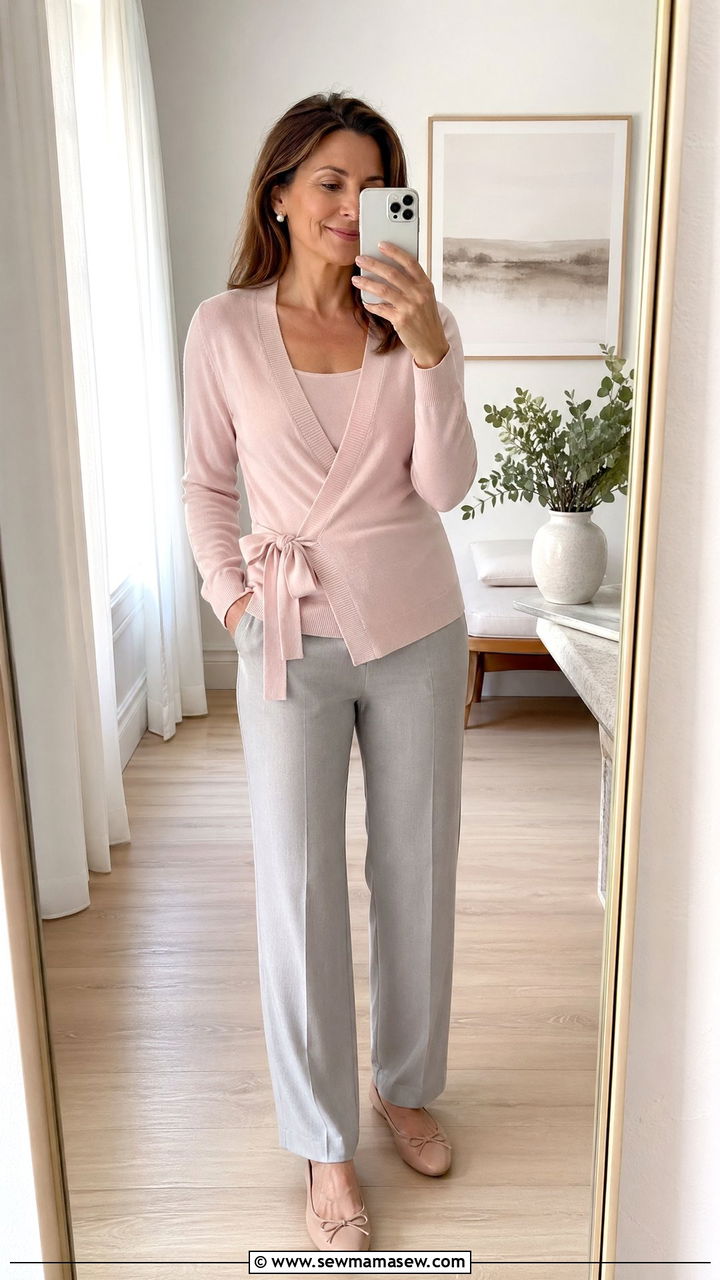 Wrap cardigan over a fitted tank and pull on trousers - 35 Chic loungewear outfit ideas