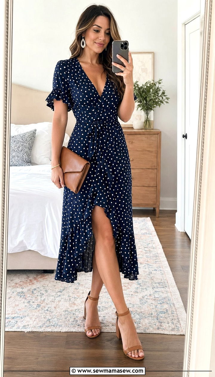 Wrap dress with block heel sandals - 35 Outfit ideas for women in their 30s