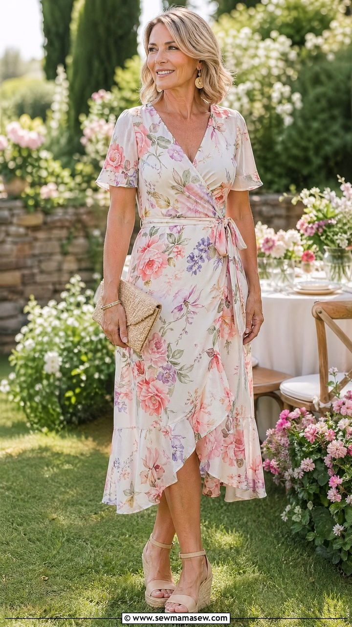Wrap dress with espadrille wedges spring outfit - 35 Spring capsule wardrobe for women over 40
