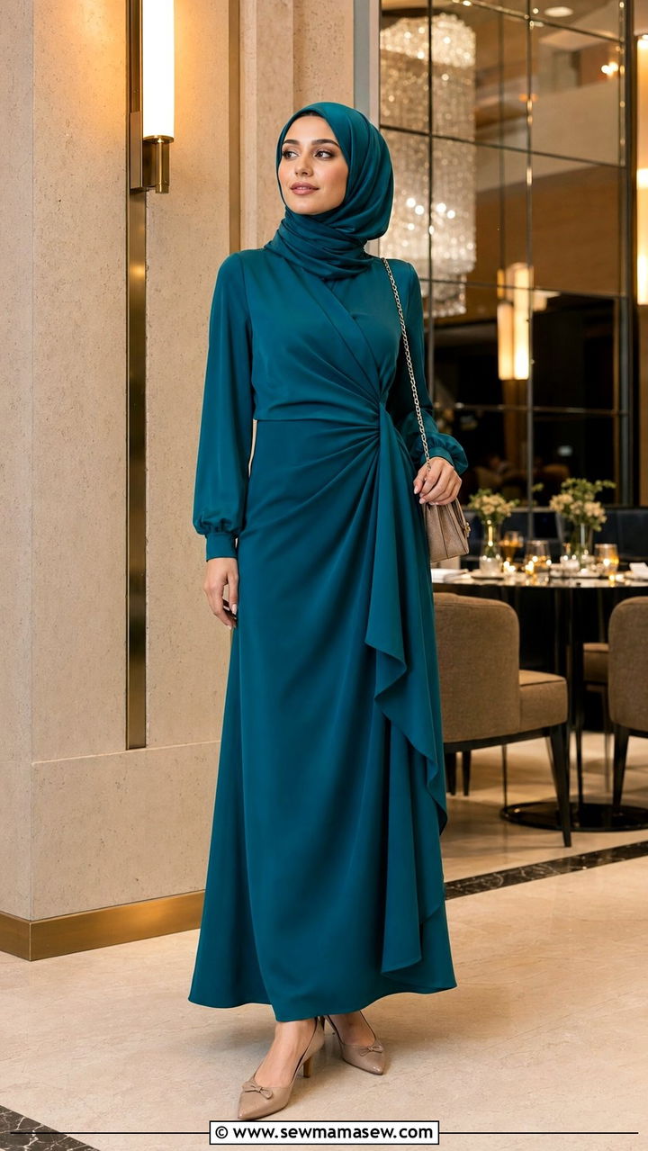 Wrap dress with kitten heels - 35 Modest outfit ideas for Muslim women