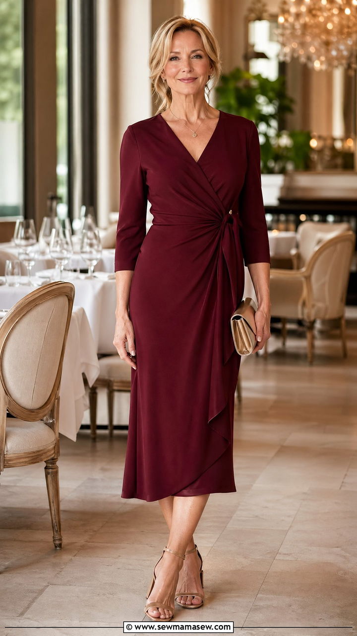 Wrap dress with low block heels - 35 Classy outfits for women over 40