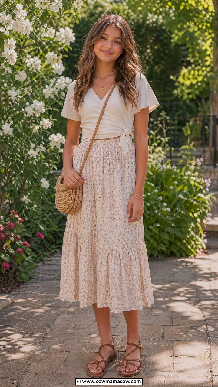 Wrap top and midi skirt summer outfit - 35 Summer outfits for middle school
