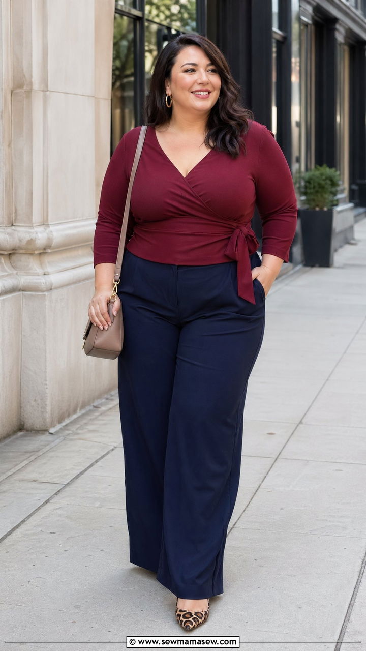 Wrap top with wide leg pants and pointed flats - 35 wide leg pants outfits