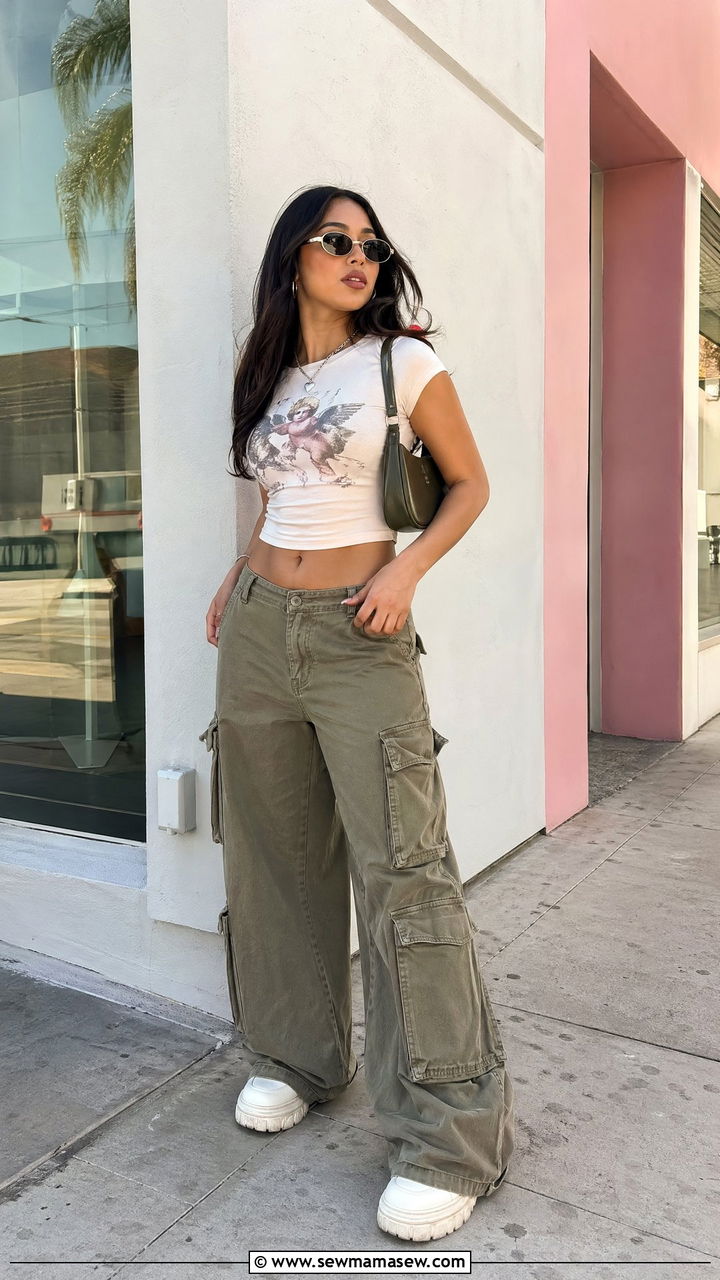 Y2K Cargo Pants and Baby Tee - 35 summer aesthetic outfit ideas