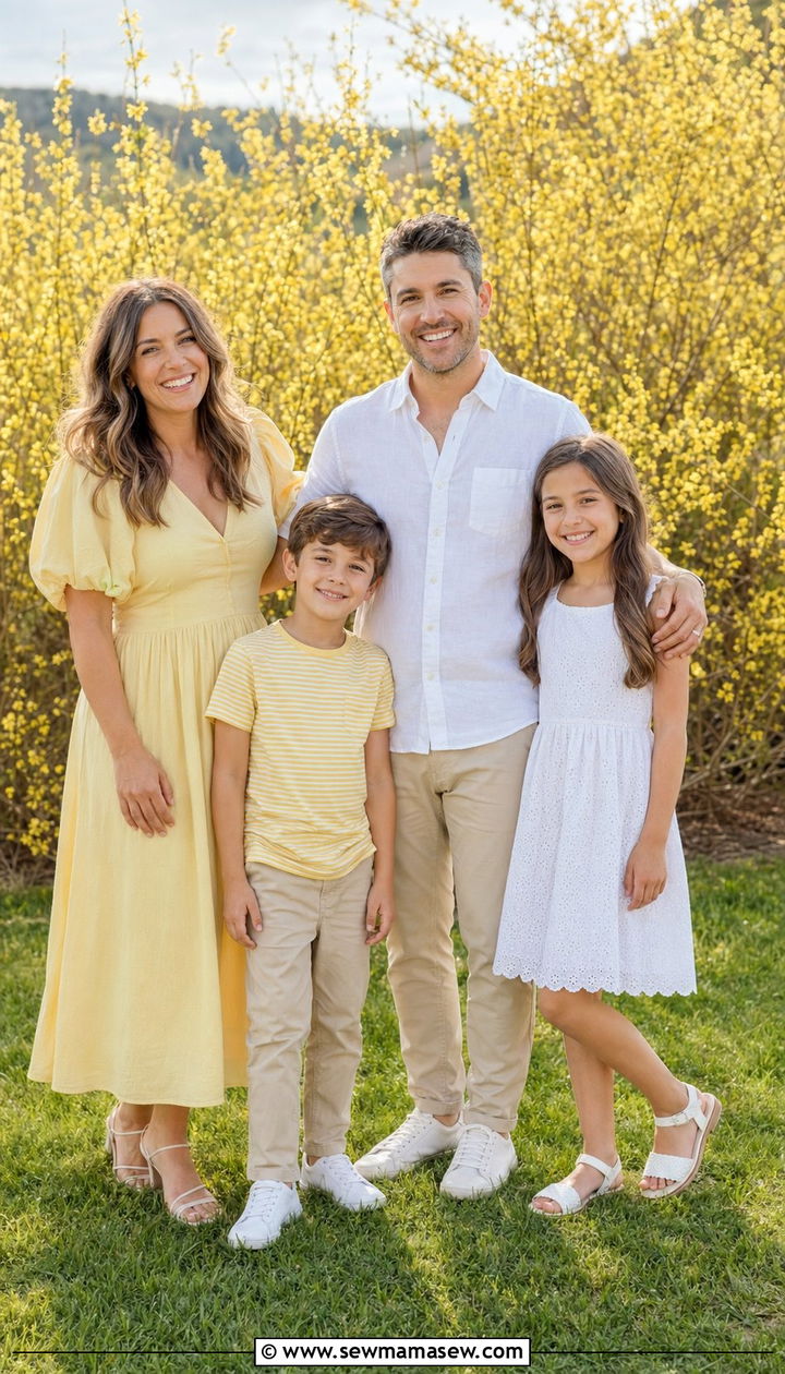 Yellow and White Spring Family Photo Looks - 30 What to wear for spring family photos
