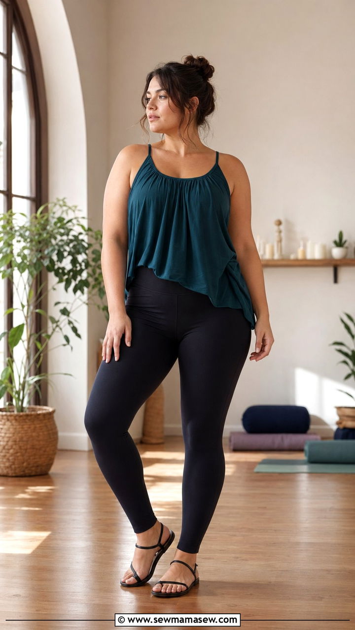 Yoga Pants With Flowy Athletic Top - 35 Plus size gym outfit ideas