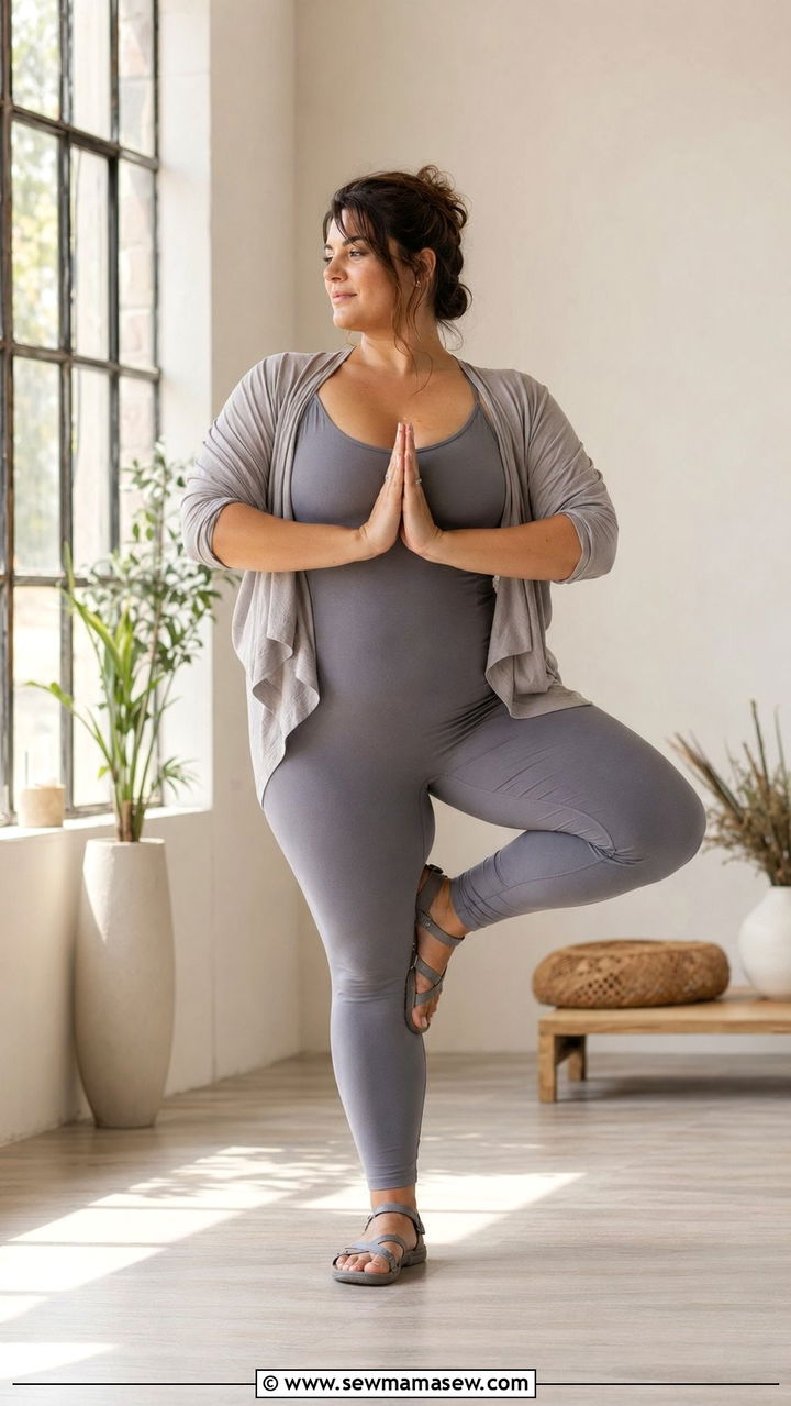 Yoga Unitard with Sports Sandals - 35 Plus size workout outfits