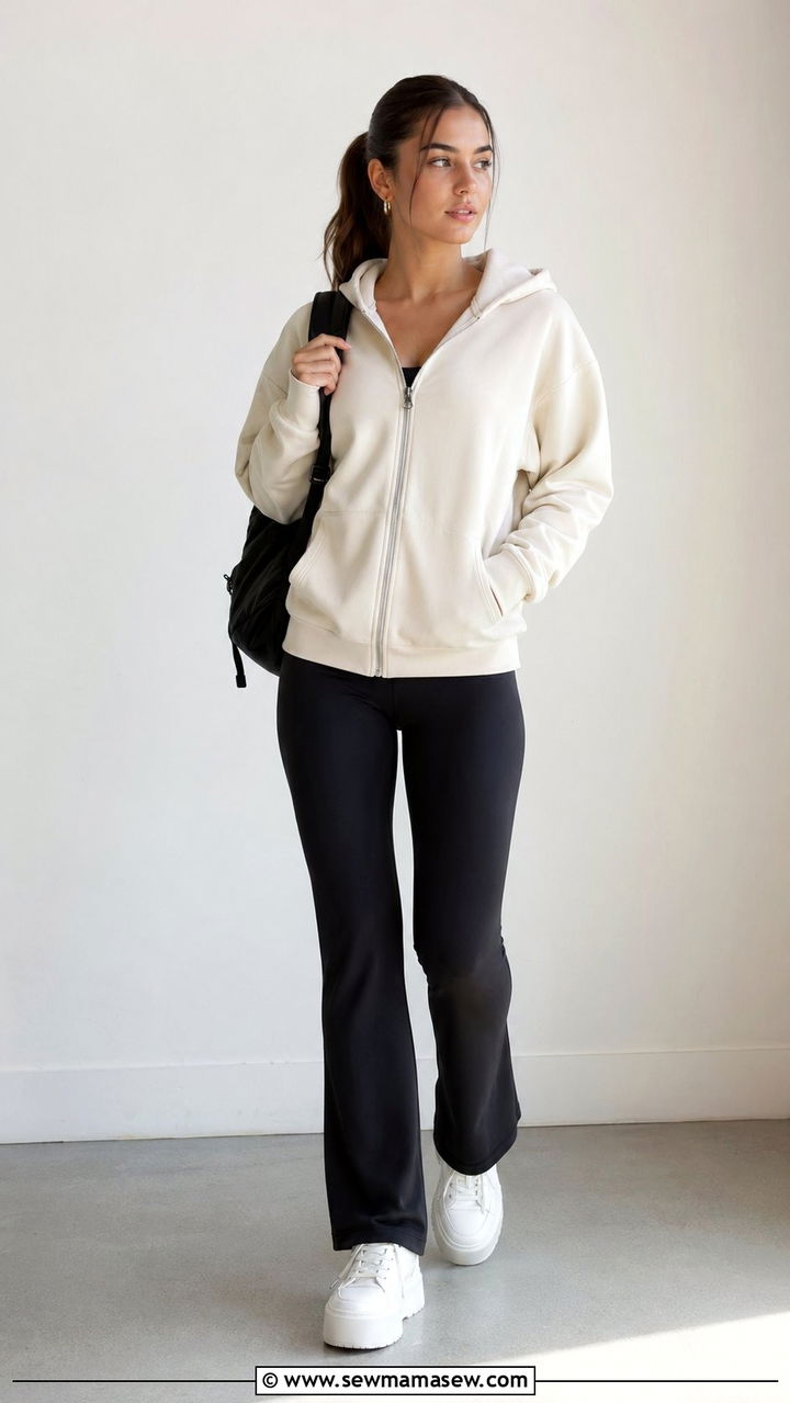 Zip Up Hoodie And Flared Leggings School Look - 30 Back to school outfit ideas clean girl 2026