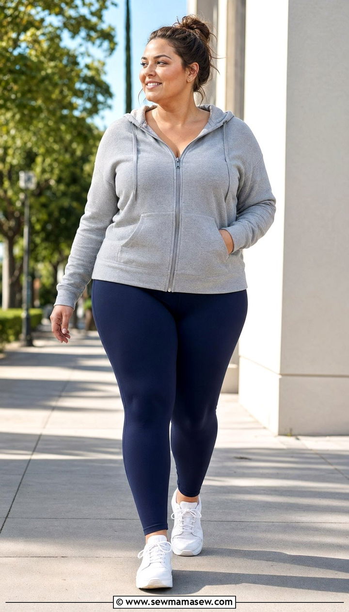 Zip Up Hoodie with Leggings - 35 Plus size workout outfits